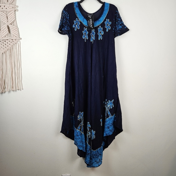 Sakkas Batik Palm Tree Cap Sleeve Caftan Dress / Cover Up One Size NWT - Picture 2 of 7